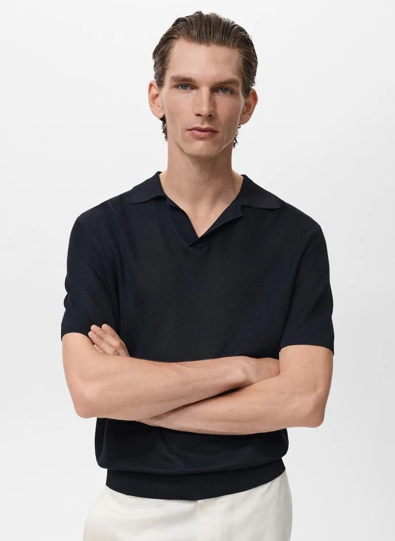 Mango Man Cotton polo shirt with microstructure