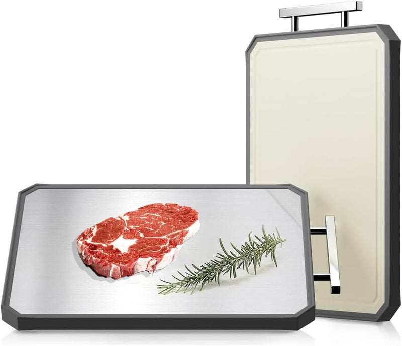 jjojcll Stainless Steel Cutting Board,Double Sided Steel for kitchen,Stainless Steel/Wheat straw pp Large Cutting Board for meat,Dishwasher Safe,non toxic Chopping Board - Image 1