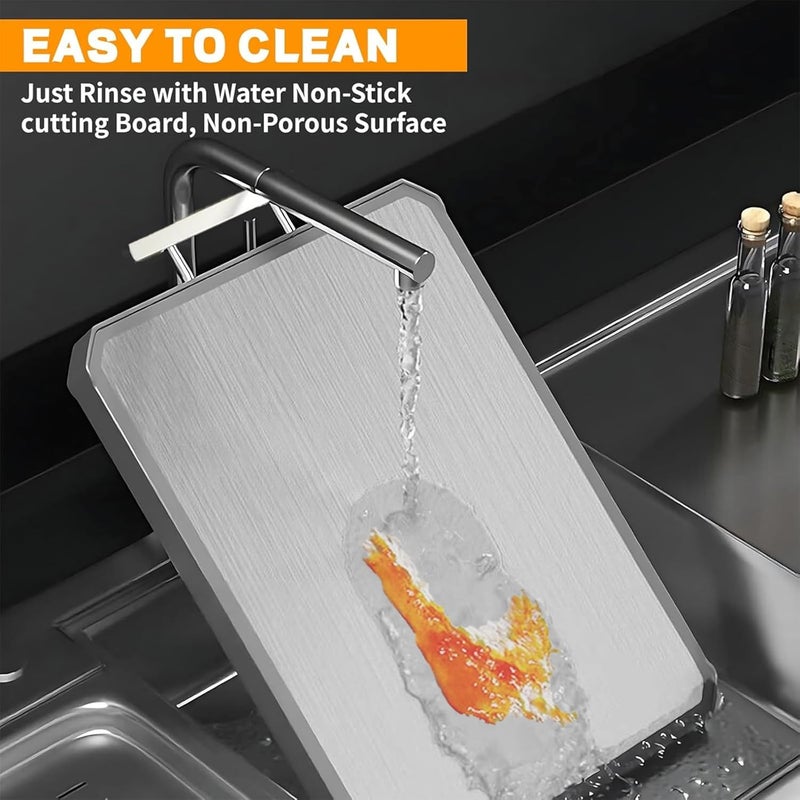 jjojcll Stainless Steel Cutting Board,Double Sided Steel for kitchen,Stainless Steel/Wheat straw pp Large Cutting Board for meat,Dishwasher Safe,non toxic Chopping Board - Image 3