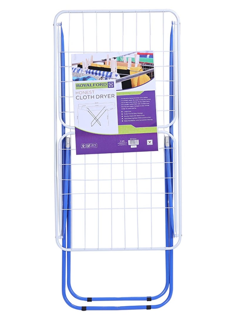 Royalford Versatile Multipurpose Adjustable Foldable Large Cloth Airer White Line/ Blue Boarder - Image 1