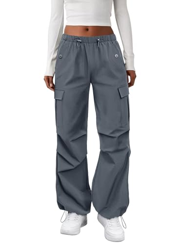 COPYLEAF Cargo Pants Women Elastic Waisted Parachute Hiking Pants with Pockets Water Resistant Lightweight Baggy Pants(Grey XXL) - Image 1