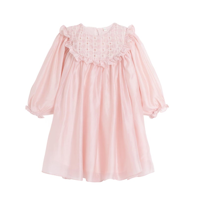 Mud Kingdom Toddler Girls Princess Dress Ruffle Collar Long Sleeve Dress Puff Sleeve Solid Dresses Casual Spring 3T Pink - Image 1