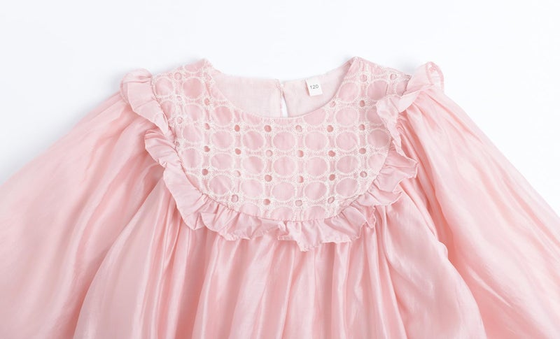Mud Kingdom Toddler Girls Princess Dress Ruffle Collar Long Sleeve Dress Puff Sleeve Solid Dresses Casual Spring 3T Pink - Image 3