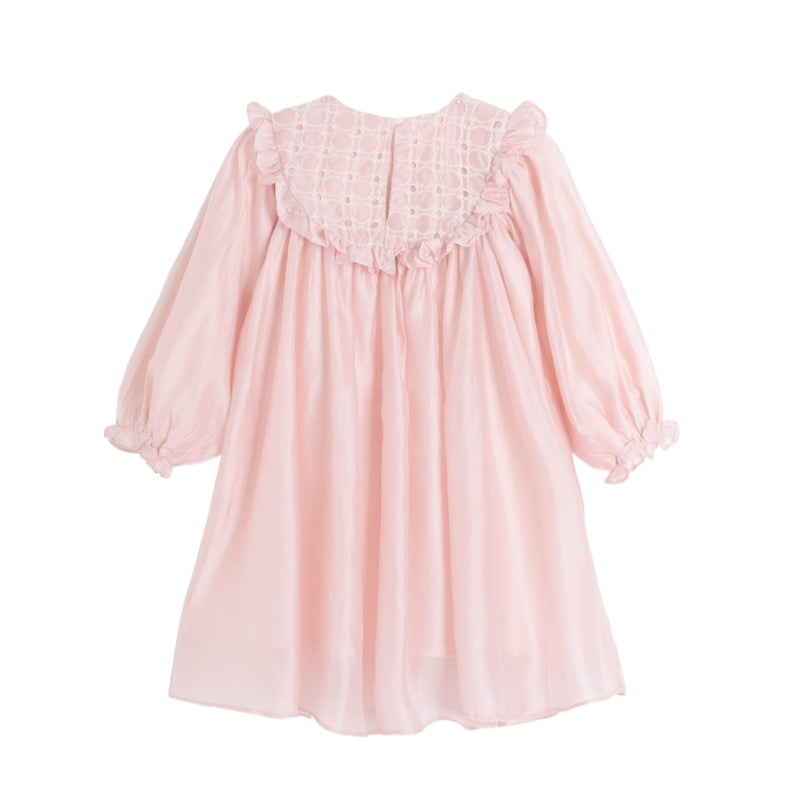 Mud Kingdom Toddler Girls Princess Dress Ruffle Collar Long Sleeve Dress Puff Sleeve Solid Dresses Casual Spring 3T Pink - Image 2