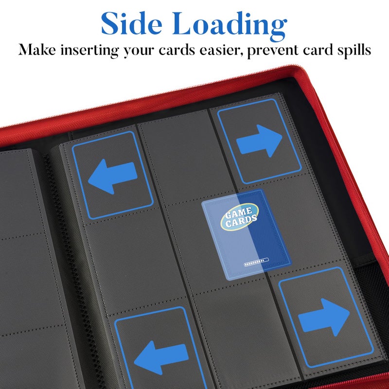 Fabmaker Premium Zip Card Binder, Fabmaker 9 Pocket Trading Card Binder, PU Cover Zipper Card Collection Album, Sturdy 360 Side-Loading Card Folder Holder for Game & Sports Cards, Red - Image 5