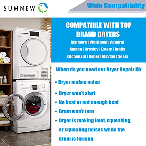 SUMNEW 【Belt Upgraded】4392065 Dryer Repair Kit,Including Rollers 349241t,Idler 691366,Belt 341241,Replacement Parts for whirlpool,kenmore,admiral,amana,crosley,estate,inglis,kitchenaid,roper,maytag - Image 5