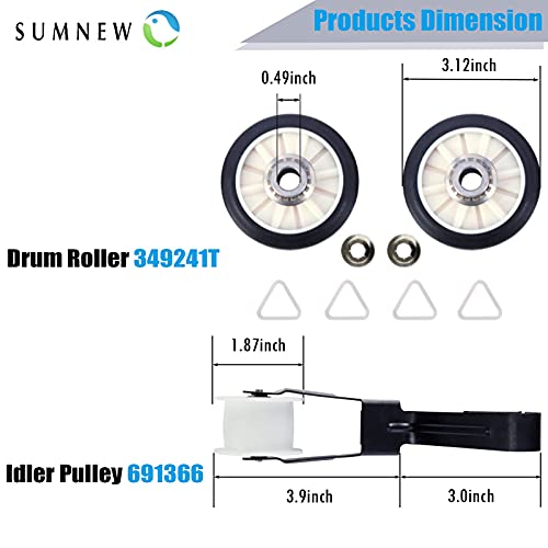 SUMNEW 【Belt Upgraded】4392065 Dryer Repair Kit,Including Rollers 349241t,Idler 691366,Belt 341241,Replacement Parts for whirlpool,kenmore,admiral,amana,crosley,estate,inglis,kitchenaid,roper,maytag - Image 3