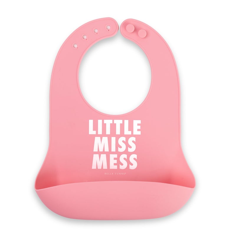 Bella Tunno Baby Bib for Eating, Waterproof Silicone Bib with Large Food Catcher, Adjustable Fit for Babies 4-12 months & Toddlers 1-3 Years, Boys & Girls, Little Miss Mess - Image 1