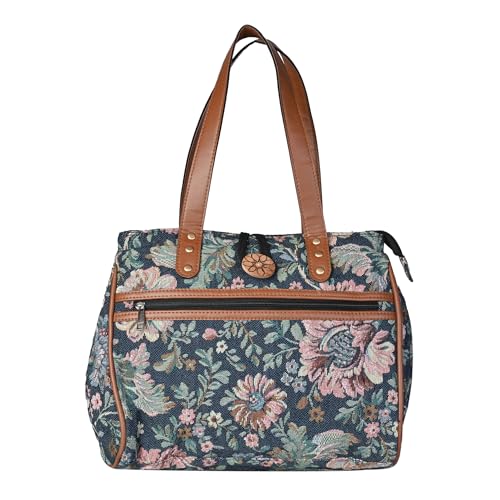 ENSAC Cotton Tote Bag for Women, Stylish Shoulder and Handbag for women with Zip Closure | Fit for Office Bag, College, Travel Use | Handcrafted in India (Green) - Image 1