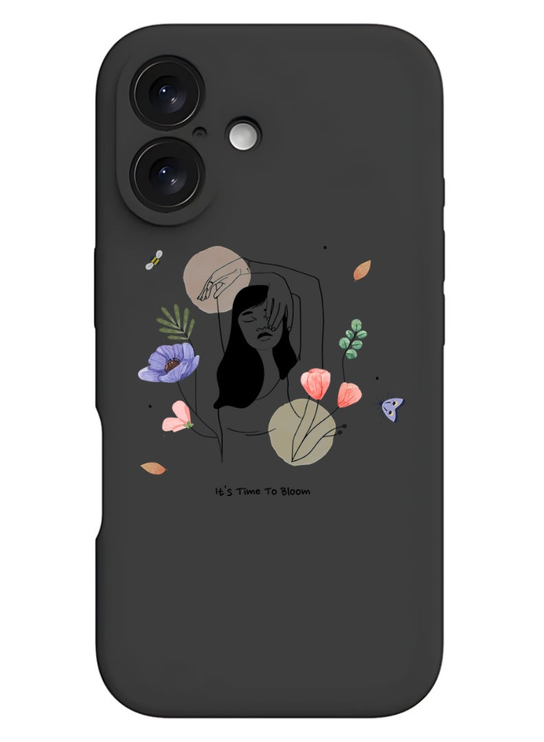 Theodor iPhone 16 Plus Black Protective Slim Fit Case Liquid Silicone Cover with Full Body Protection Anti-Scratch Shockproof Case For iPhone - Bloom2 - Image 1