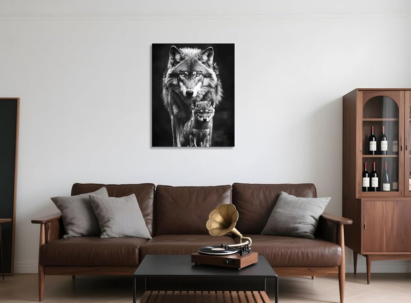 اي ار اس لوحة جدارية قماشية من ARS بتصميم ذئب أبيض وأسود، مقاس 12 × 16 بوصة، مناسبة للمكاتب وغرف المعيشة وغرف النوم، كهدية. - Image 2