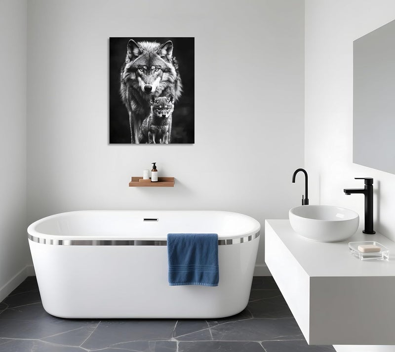 اي ار اس لوحة جدارية قماشية من ARS بتصميم ذئب أبيض وأسود، مقاس 12 × 16 بوصة، مناسبة للمكاتب وغرف المعيشة وغرف النوم، كهدية. - Image 5