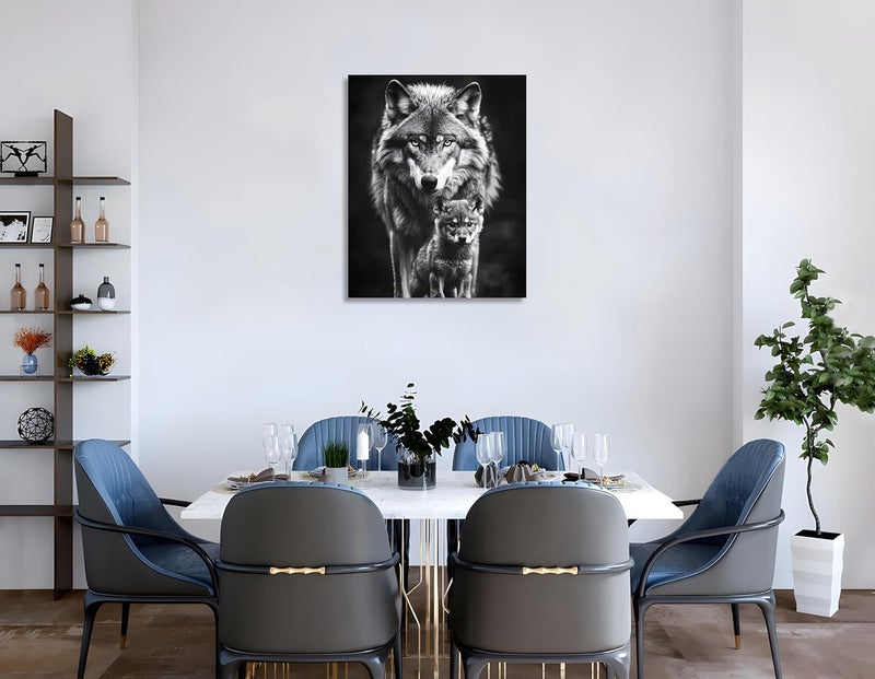 اي ار اس لوحة جدارية قماشية من ARS بتصميم ذئب أبيض وأسود، مقاس 12 × 16 بوصة، مناسبة للمكاتب وغرف المعيشة وغرف النوم، كهدية. - Image 4