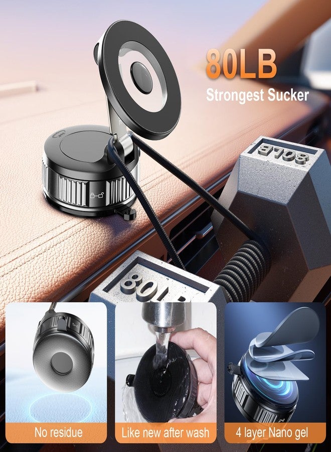 SUPERONE for Magsafe Car Mount, 360° Adjustable Vacuum Magnetic Phone Holder, 80+LBS Suction Magnetic Phone Holder for Car Dash/Windshield/Screen, Suction Cup Phone Mount for iPhone & Android - Image 3