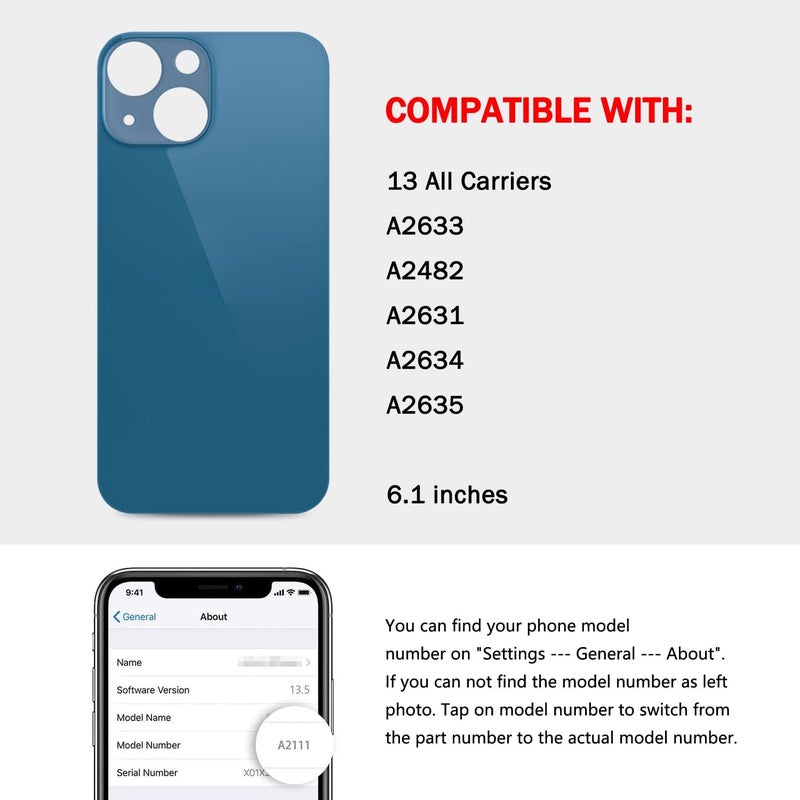UooFide Rear Back Screen Glass Cover Replacement Compatible with iPhone 13 6.1-Inches All Carriers (Blue) - Image 2