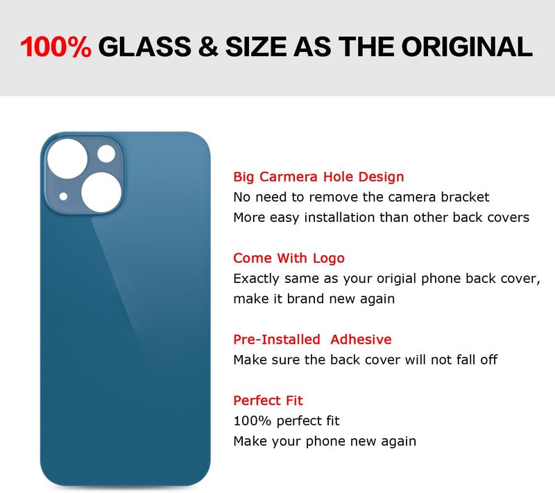 UooFide Rear Back Screen Glass Cover Replacement Compatible with iPhone 13 6.1-Inches All Carriers (Blue) - Image 5