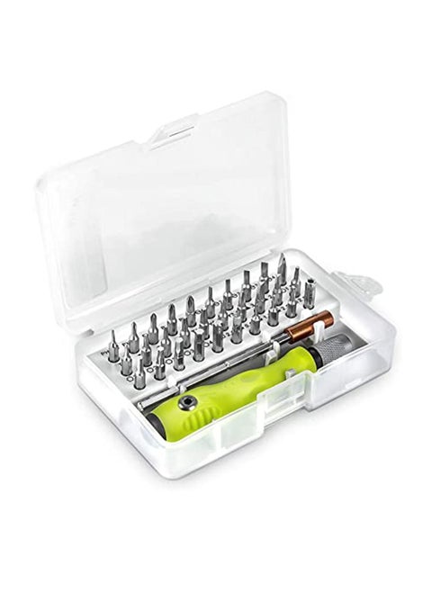 KASTWAVE Screwdriver Set, 32 in 1 Precision Magnetic Accessory Kit with Adjustable Pole & Anti-Slip Handle, Work Repair Tool for Household Appliances, Crafts DIY Projects (Green)