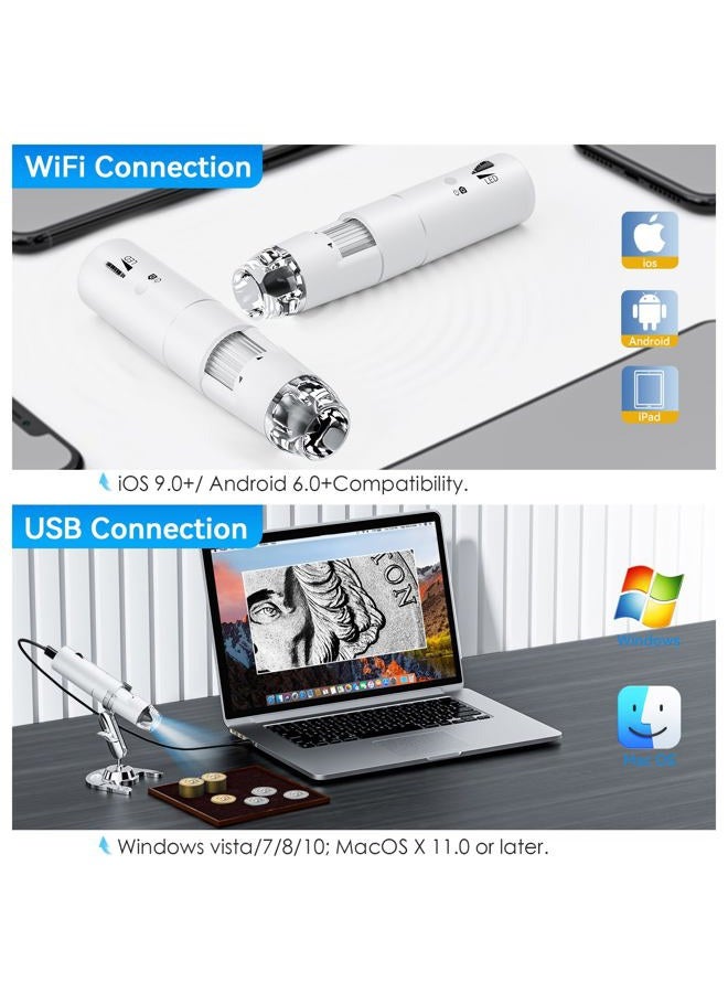 Skybasic Wireless Digital Microscope, Skybasic 50X-1000X Magnification WiFi Pocket Handheld Microscopes with Stand HD USB Microscope Camera Compatible with iPhone Android iPad Windows Mac Computer (White) - Image 2