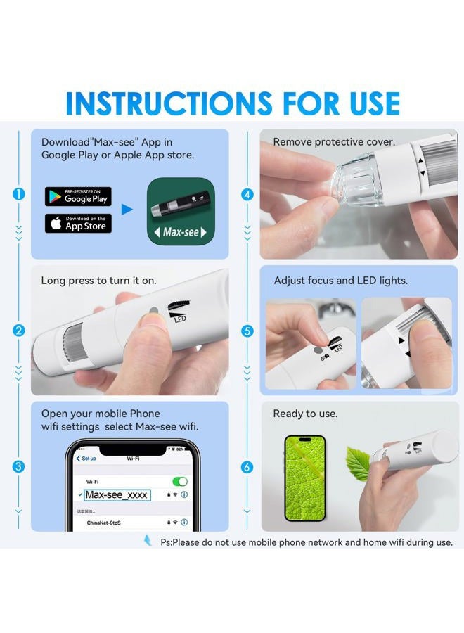 Skybasic Wireless Digital Microscope, Skybasic 50X-1000X Magnification WiFi Pocket Handheld Microscopes with Stand HD USB Microscope Camera Compatible with iPhone Android iPad Windows Mac Computer (White) - Image 4