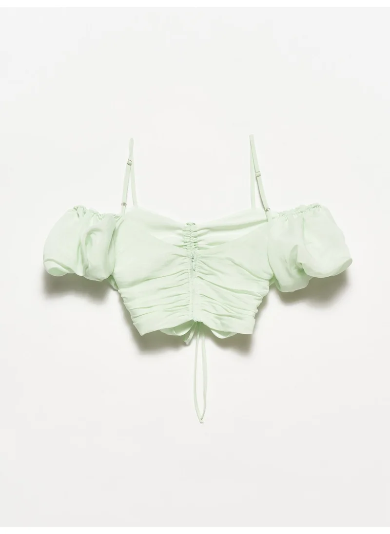 ديلفين 50154 Balloon Sleeve Crop Top-Mint