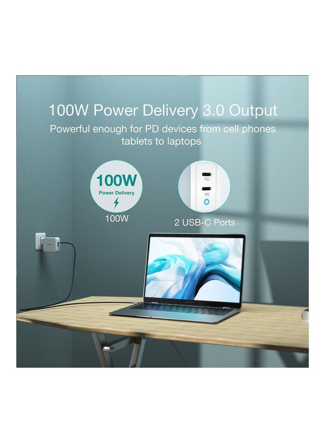 CHOETECH GaN PD 100W Dual USB-C Fast Charger MFI For iPhone 13/12 And Macbook Pro/Air White - Image 2