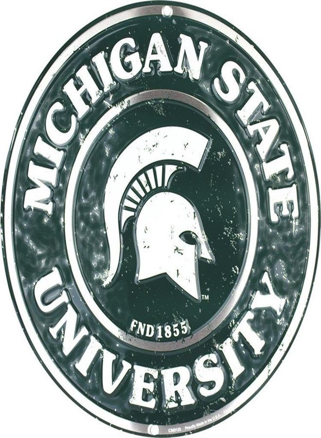 Signs 4 Fun Round Sign | Michigan State Spartans Sign | 12” Diameter | Embossed Aluminum Sign | Made in the USA