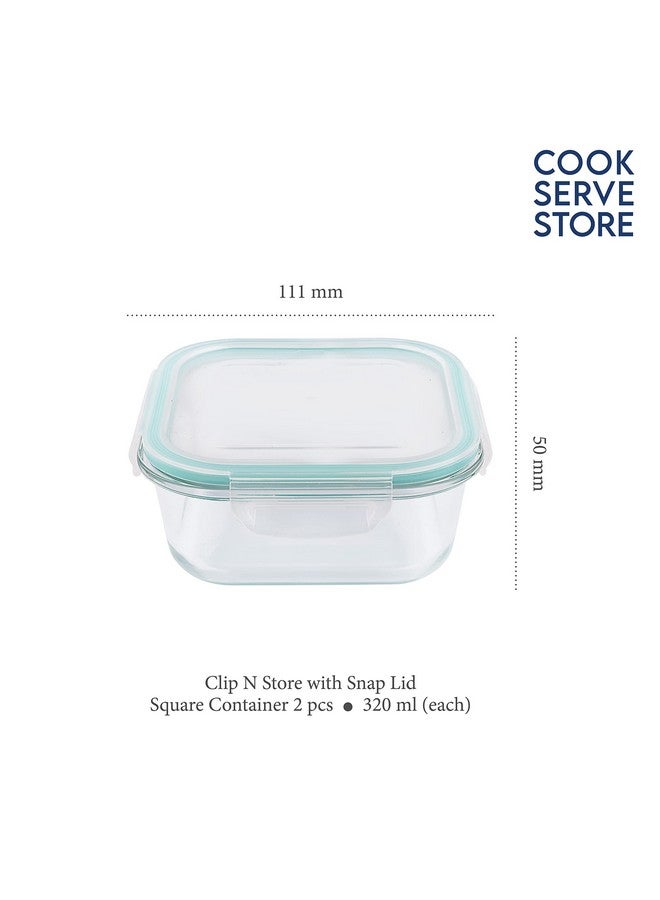 La Opala Cook Serve Store 100% Borosilicate Glass Horizontal Lunch Box with Bag | Set of 2, 320 ml Each, Square | with Leak Proof Snap Lid | Tiffin for Office & College | Microwave Proof, Transparent - Image 2