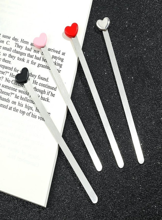 WDLYAN 4PCS Heart Stainless Steel Bookmarks for Men Women Reading Book Bookmarks Girls Boys Schoolmate Teachers Couples Gifts (Set-1) - Image 2