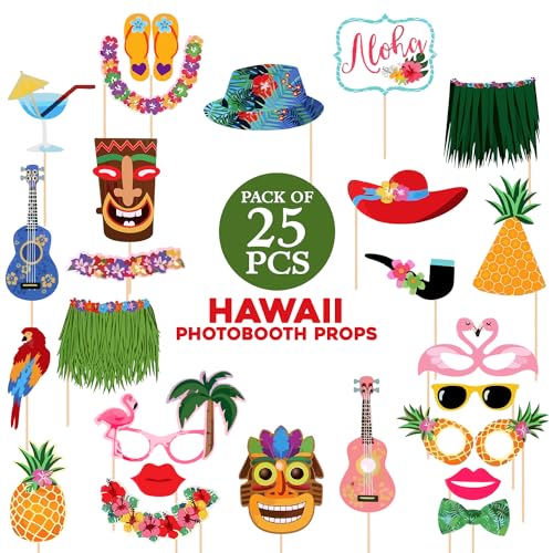 Zyozique ® Luau Photo Booth Props - Hawaiian Themed Pool Party Selfie Props Kit (Pack of 25) - Image 2
