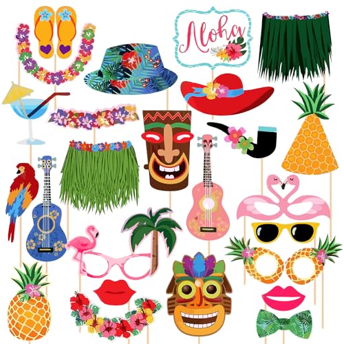 Zyozique ® Luau Photo Booth Props - Hawaiian Themed Pool Party Selfie Props Kit (Pack of 25) - Image 1
