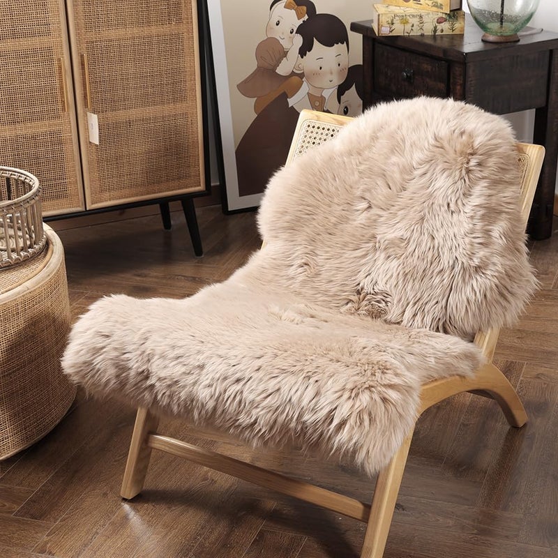 LLB Genuine Sheepskin Area Rug Wool Rug Fur Carpet Fluffy Shaggy Fur Rug for Living Room Kids Bedroom Real Sheepskin Throw Lambskin Rugs Sofa Mat Chair Seat Covers (Cream Brown, 2 x 3 ft Sheepskin) - Image 2