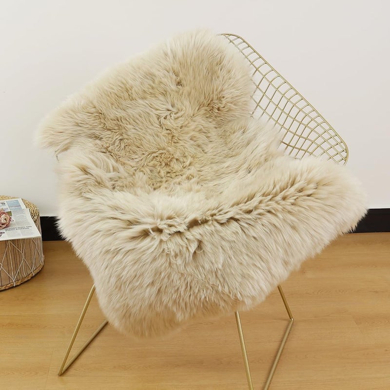 LLB Genuine Sheepskin Area Rug Wool Rug Fur Carpet Fluffy Shaggy Fur Rug for Living Room Kids Bedroom Real Sheepskin Throw Lambskin Rugs Sofa Mat Chair Seat Covers (Cream Brown, 2 x 3 ft Sheepskin) - Image 3
