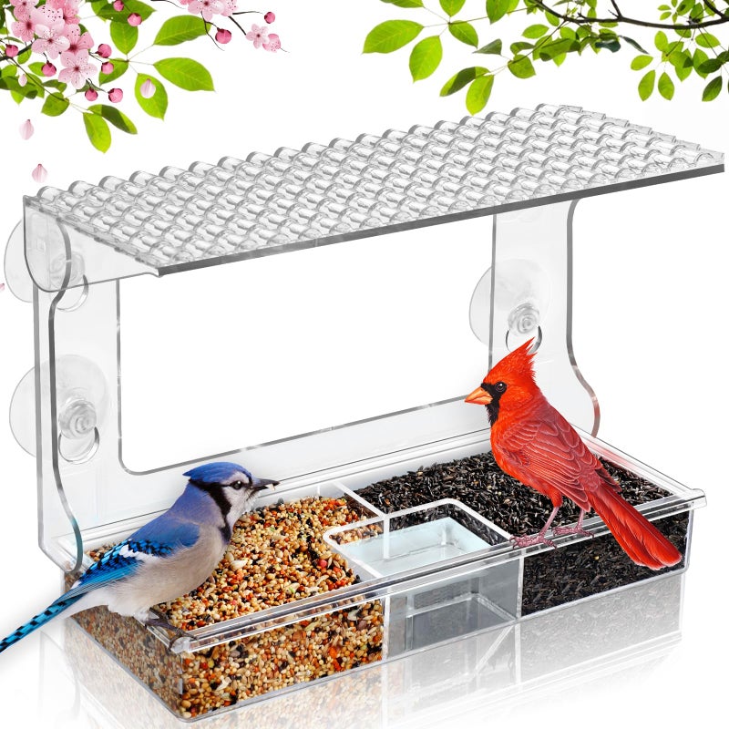 Gbekery Window Bird Feeder for Outdoors with Strong Suction Cups Acrylic Clear Window Bird Feeders for Viewing with Large Capacity Detachable Seed Water Tray - Image 2