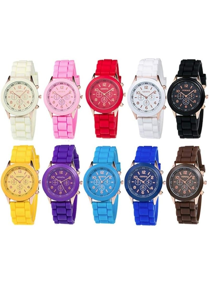 Geneva 10 Pack Multi-coloured Men Women Silicone Band Watch Set Analog Quartz Jelly Colorful Wristwatch - Image 1