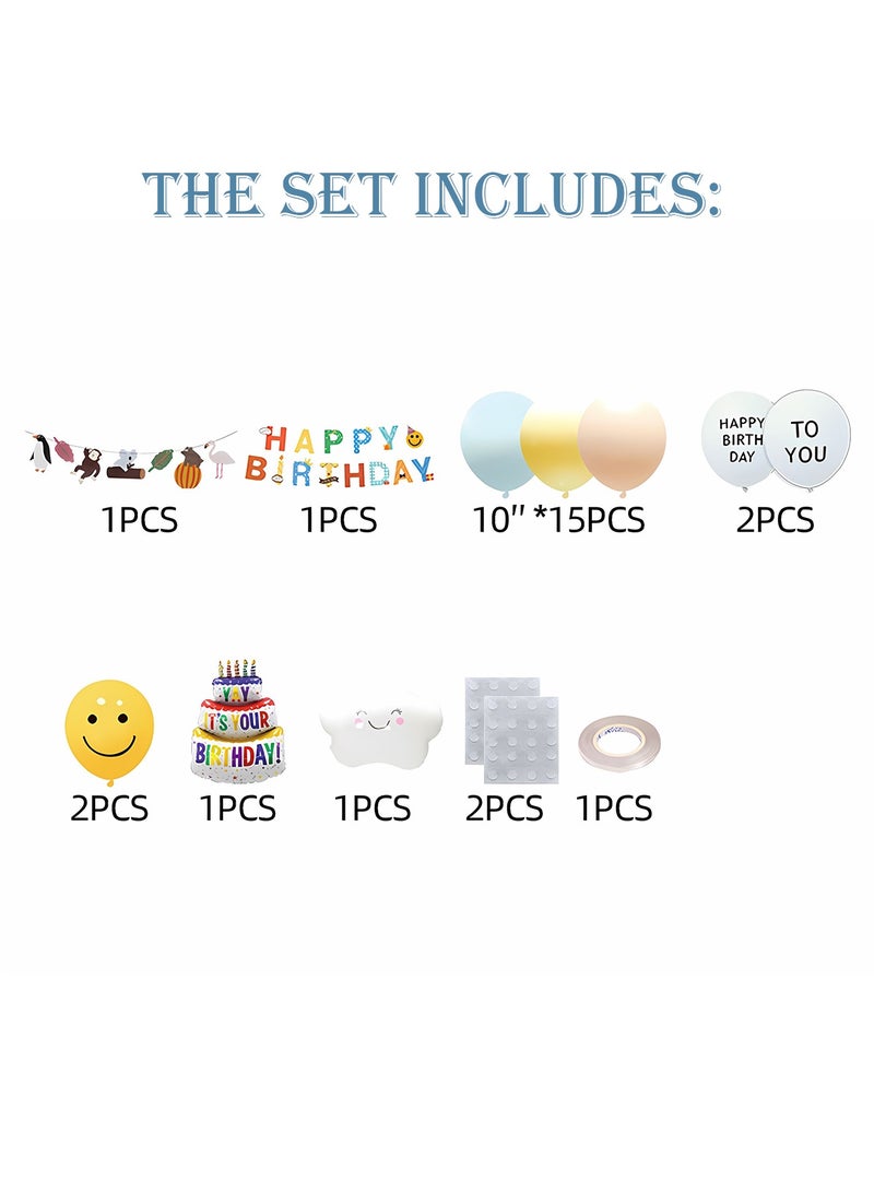 Aurafly Children's Birthday Party Decoration Balloon Set, Including Happy Birthday Flag Banner, Foil Balloons, Smiley Face Balloons, Traceless Glue and Ribbon, Birthday Party Decorations and Supplies - Image 4