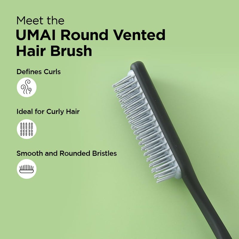 UMAI Flat Hair Brush with Strong Flexible Bristles Curl Defining Brush for Thick Curly Wavy Hair Small Size Hair Styling Brush for Women Men Black Pack of 3 - Image 2