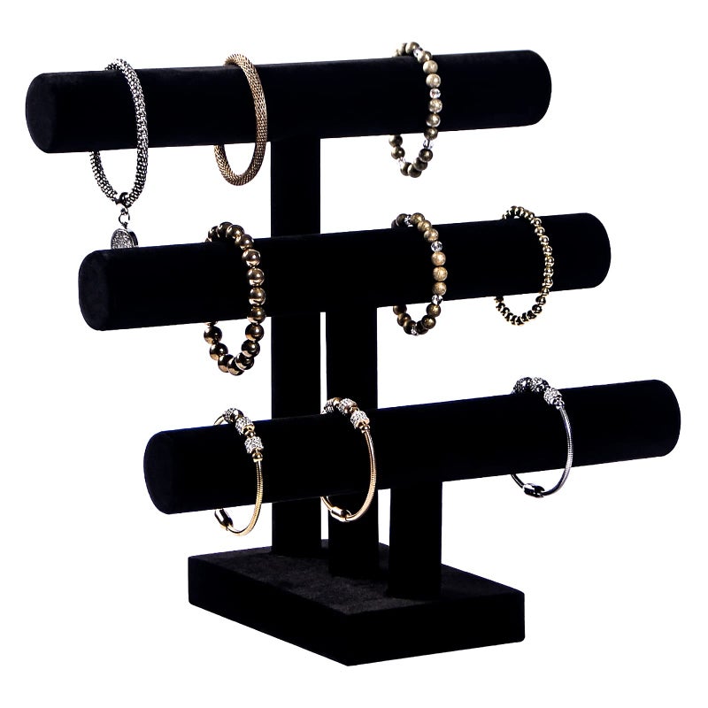 Pengup 3 Tier Bracelet Holder,Bracelet Display Stand,Black Velvet Jewelry Organizer Displays for Necklace Scrunchies Watches Hair Ties. - Image 2