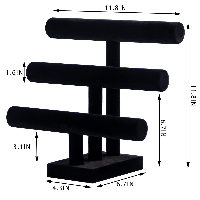 Pengup 3 Tier Bracelet Holder,Bracelet Display Stand,Black Velvet Jewelry Organizer Displays for Necklace Scrunchies Watches Hair Ties. - Image 5