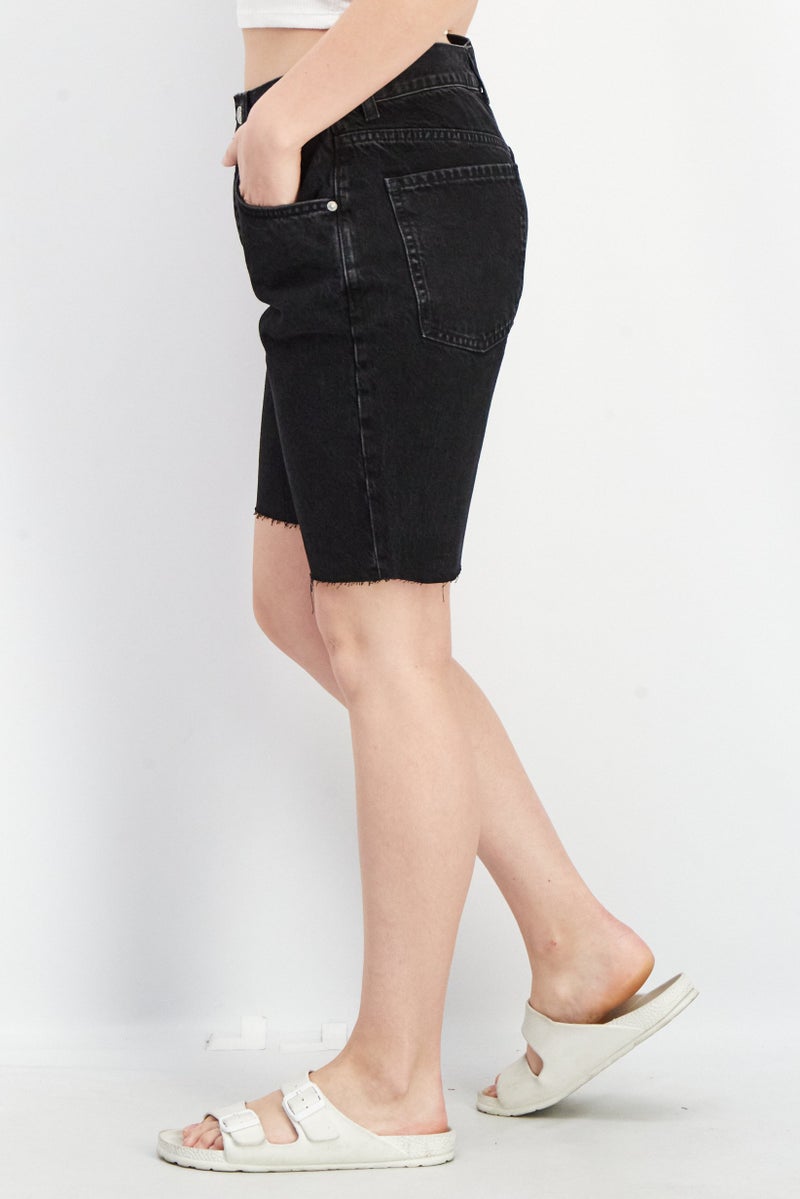 Asos Design Women Petite Wash Denim Shorts, Black - Image 2