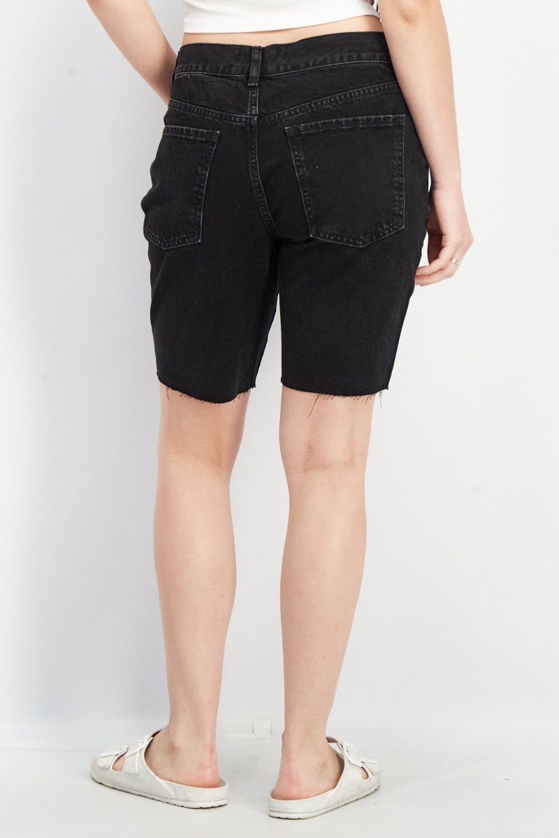 Asos Design Women Petite Wash Denim Shorts, Black - Image 4