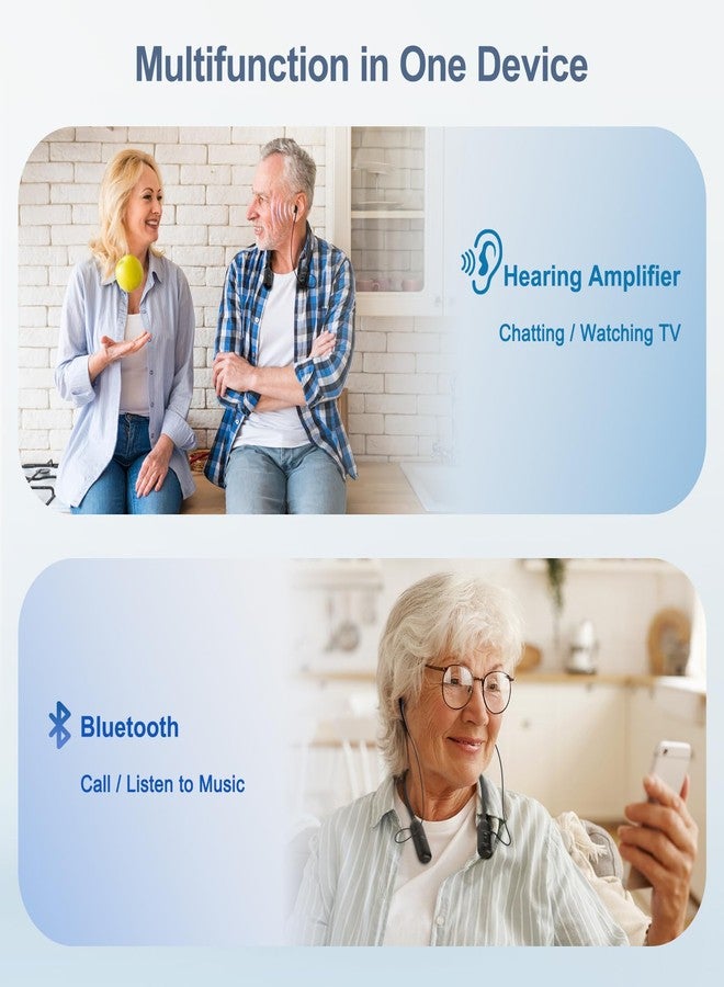WallarGe Rechargeable Neckband Hearing Amplifier for Conversation or TV Watching, Digital Hearing Amplifier for Seniors Adults with Volume Control, Bluetooth Earphones for Seniors - Image 3