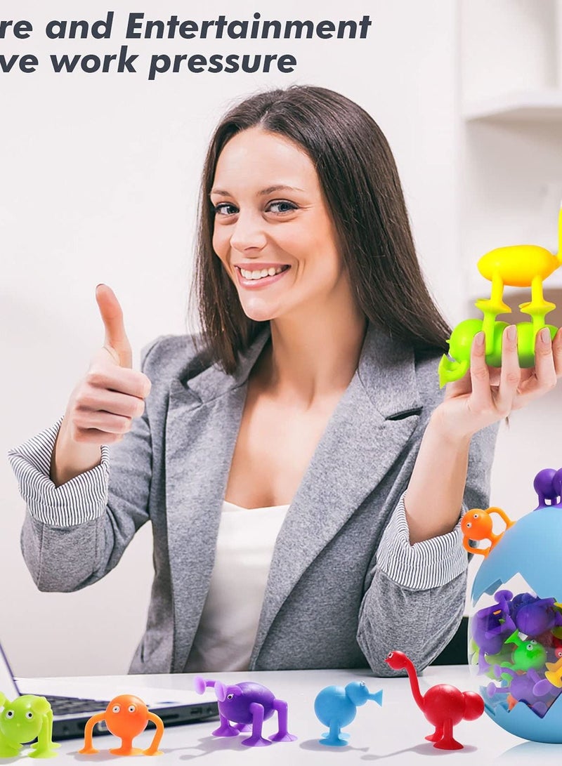 SYOSI Suction Toys, 36 Pcs Kids Bath Toys Sensory Toys for 3 4 5 6 7 Year Old Boys Girls Stress Release Toys Travel Toys Suction Cup Toys Silicone Building Blocks with Dinosaur Eggshell Storage - Image 4