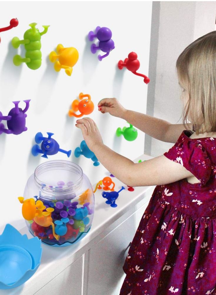 SYOSI Suction Toys, 36 Pcs Kids Bath Toys Sensory Toys for 3 4 5 6 7 Year Old Boys Girls Stress Release Toys Travel Toys Suction Cup Toys Silicone Building Blocks with Dinosaur Eggshell Storage - Image 2