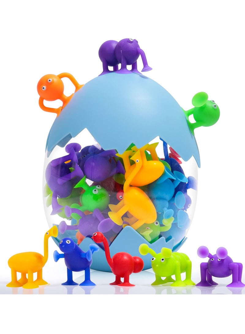 SYOSI Suction Toys, 36 Pcs Kids Bath Toys Sensory Toys for 3 4 5 6 7 Year Old Boys Girls Stress Release Toys Travel Toys Suction Cup Toys Silicone Building Blocks with Dinosaur Eggshell Storage - Image 1