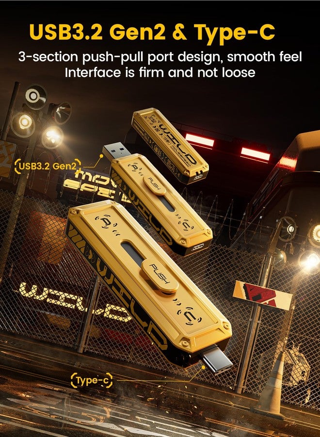 MOVESPEED MOVE SPEED 128GB Flash Drive 1000MB/s Read Write Speed,USB 3.2 Gen2+USB C External SSD with Dual Ports, Portable SSD 3-Stage Push-Pull Design, Thumb Drive for iPhone 15/16 Series/Mac/Android Phone etc - Image 3