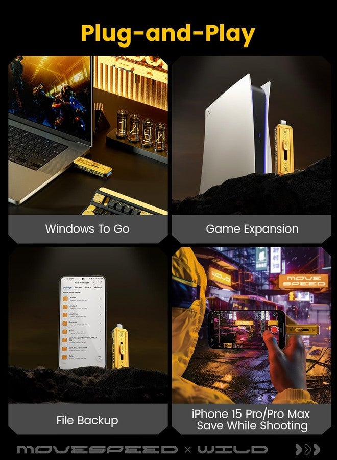 MOVESPEED MOVE SPEED 128GB Flash Drive 1000MB/s Read Write Speed,USB 3.2 Gen2+USB C External SSD with Dual Ports, Portable SSD 3-Stage Push-Pull Design, Thumb Drive for iPhone 15/16 Series/Mac/Android Phone etc - Image 4