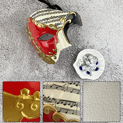 HyperFun Mens Masquerade Mask Phantom of The Opera Half Face Mask with Bowtie, Vintage Venetian Masks for Halloween Costume Party (Red Note) - Image 3