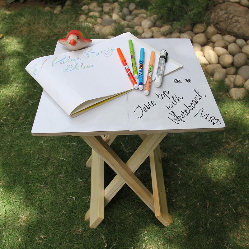 IVEI Wooden White Board Folding Table MultiPurpose Table Activity Stool for Kids and Toddlers Easy to Wipe White Board Table Kids Play Table Handmade Table Attractive Gift for Kids