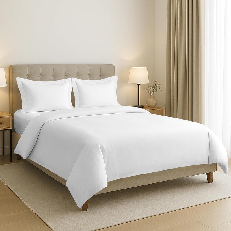 PIZUNA Carefully selected material 100% Cotton Duvet Cover Queen Size Set 220x230 cm White, 400 Thread Count Long Staple Cotton Sateen Weave Duvet Cover Set with 2 Pillowcases (White Bedding Duvet Cover Sets) Long lifespan - Image 1