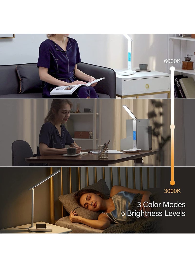 Alruht - Desk Lamp, LED Desk Lamp with Wireless Charger, USB Charging Port, Table Lamp with Clock, Alarm, Date, Temperature, Office Lamp, Desk Lamps for Home Office - Image 1